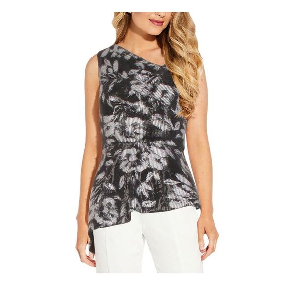 NWT ADRIANNA PAPELL Womens Black Asymmetrical Hem Sleeveless Top 10 - Picture 1 of 2